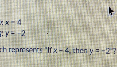 Let P: X = 4 Let Q: Y = −2 Which Represents if X = 4, Then Y = −2”?